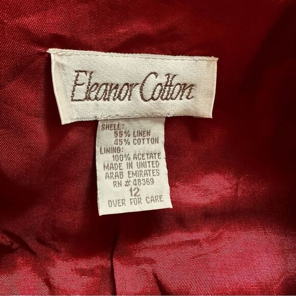 Vintage Eleanor Colton Linen Blend Floral Red Vest - Women 12 - Coquette Cottage - Picture 4 of 4